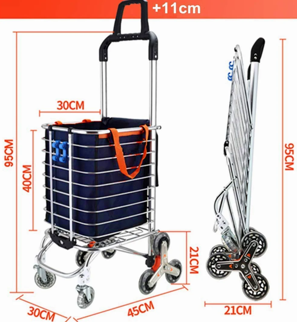 Chariot de Courses à 8 Roues avec Accoudoirs-Caddie d’Epicerie avec Sac Étanche Amovible Monte-escaliers en Structure en Alliage d'aluminium (40 x 45 x 105 cm)