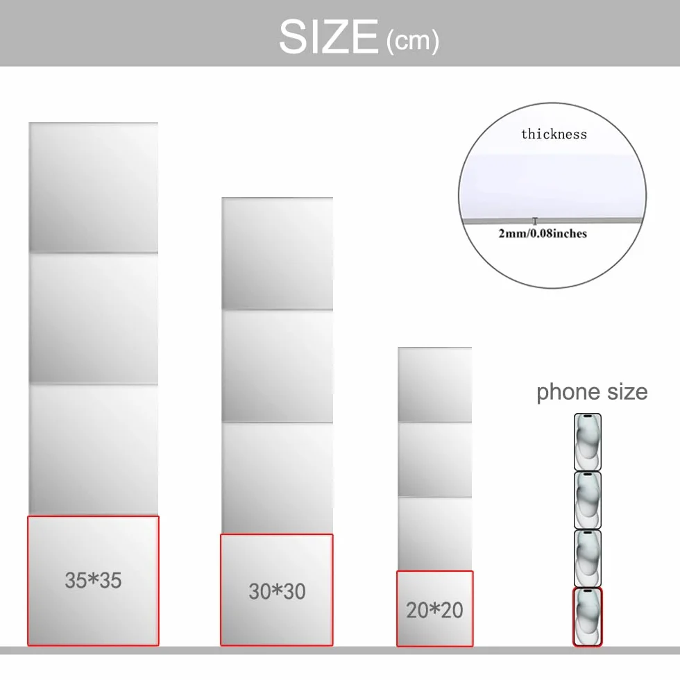 Miroirs adhésifs acrylique pleine longueur HD incassables 4 pièces pour mur