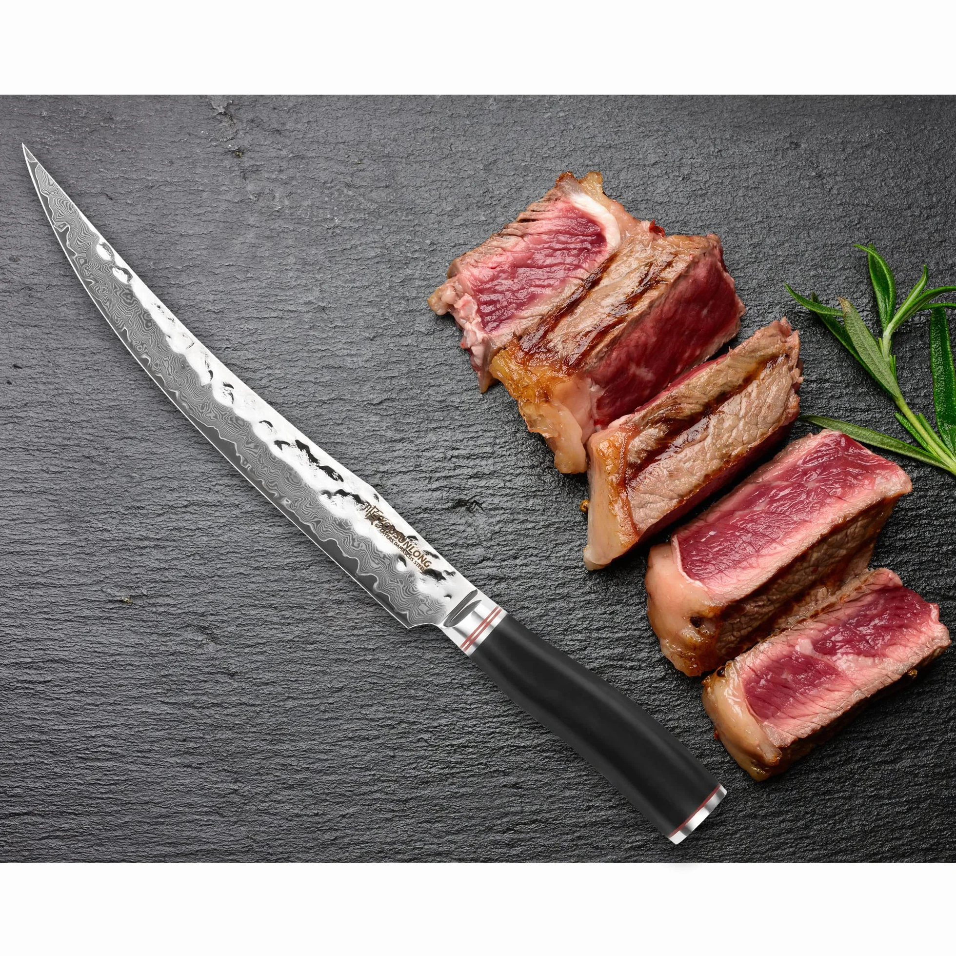 Couteau à Trancher et à Découper 10" Trancheuse à jambon en acier Damas avec manche en ébène et fourreau en cuir