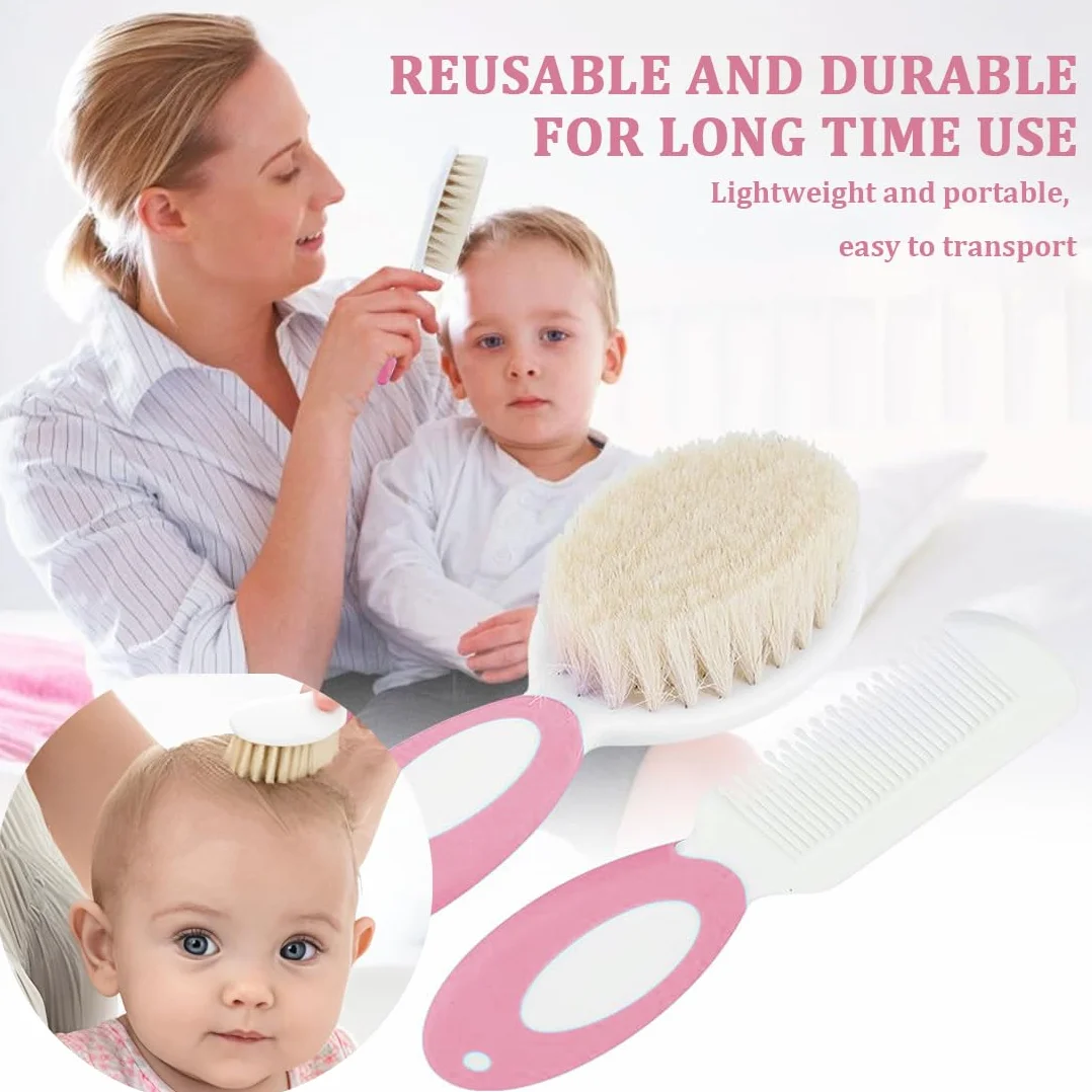 Ensemble Brosse à Cheveux et Peigne pour Bébé, Brosse à Poils Naturels Doux, Manche Antidérapant, Cadeau de Naissance
