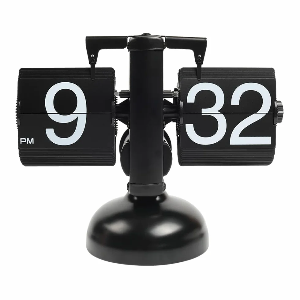 Mooas Flip Desk Clock Retro Vintage Black Large Number Battery Powered Home Office School Hotel Café