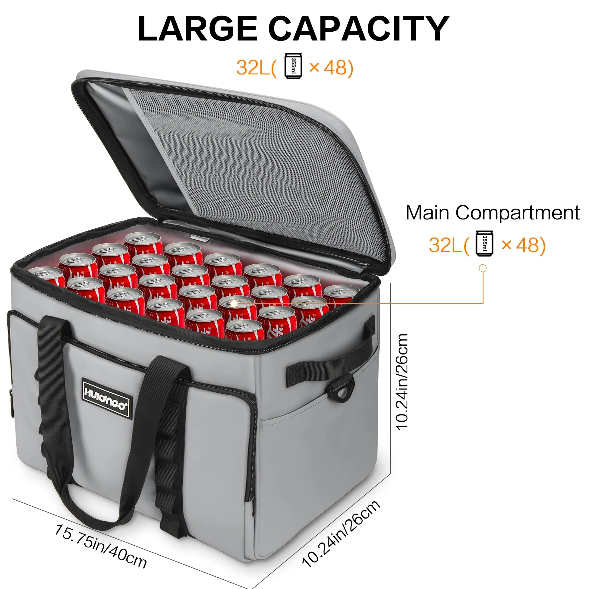 Grand sac isotherme souple pliable pour voyage - Glacière à côtés souples - Étanche - 48 canettes - 32 l