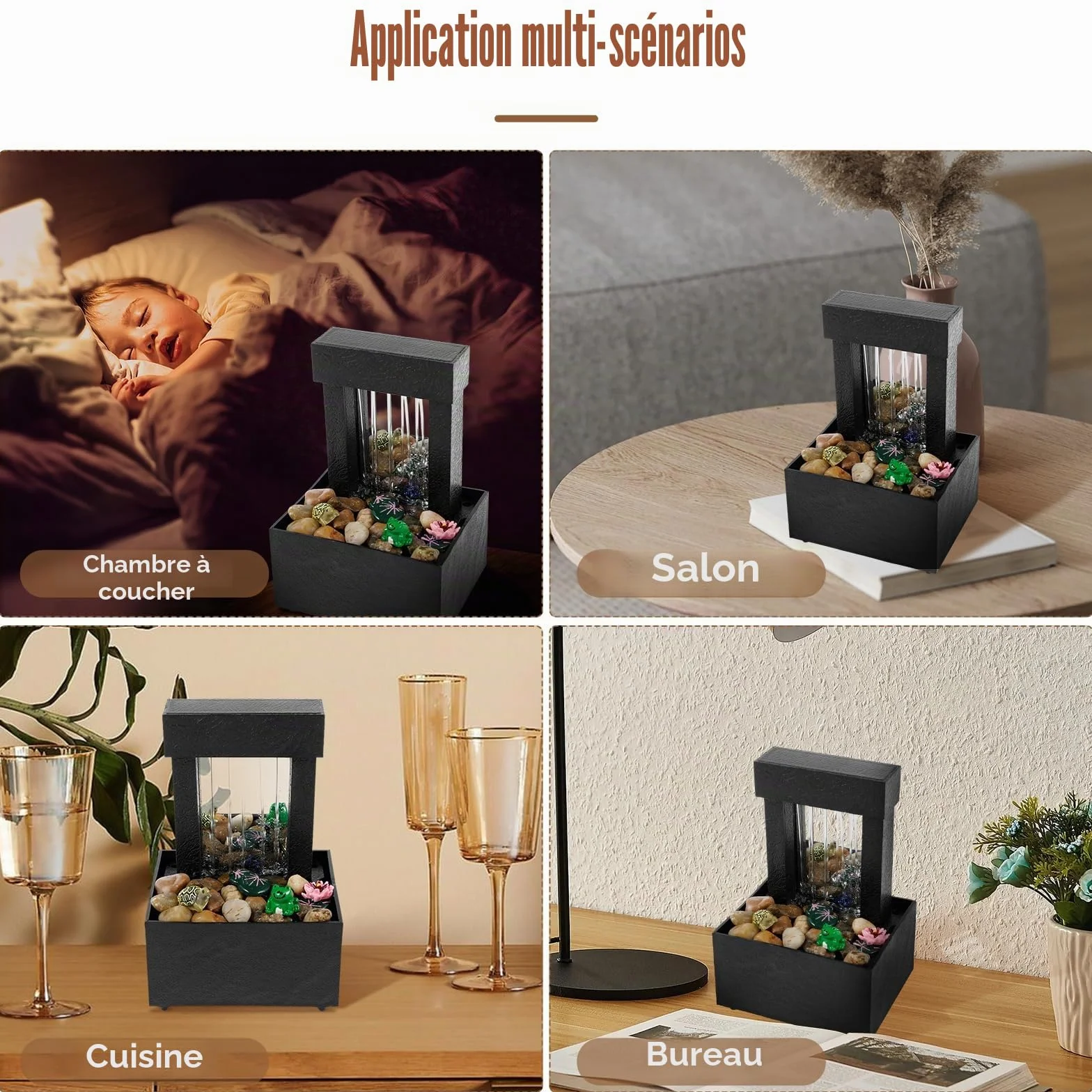 Fontaine de table mini fontaine à eau d'intérieur avec lumière USB décoration de bureau