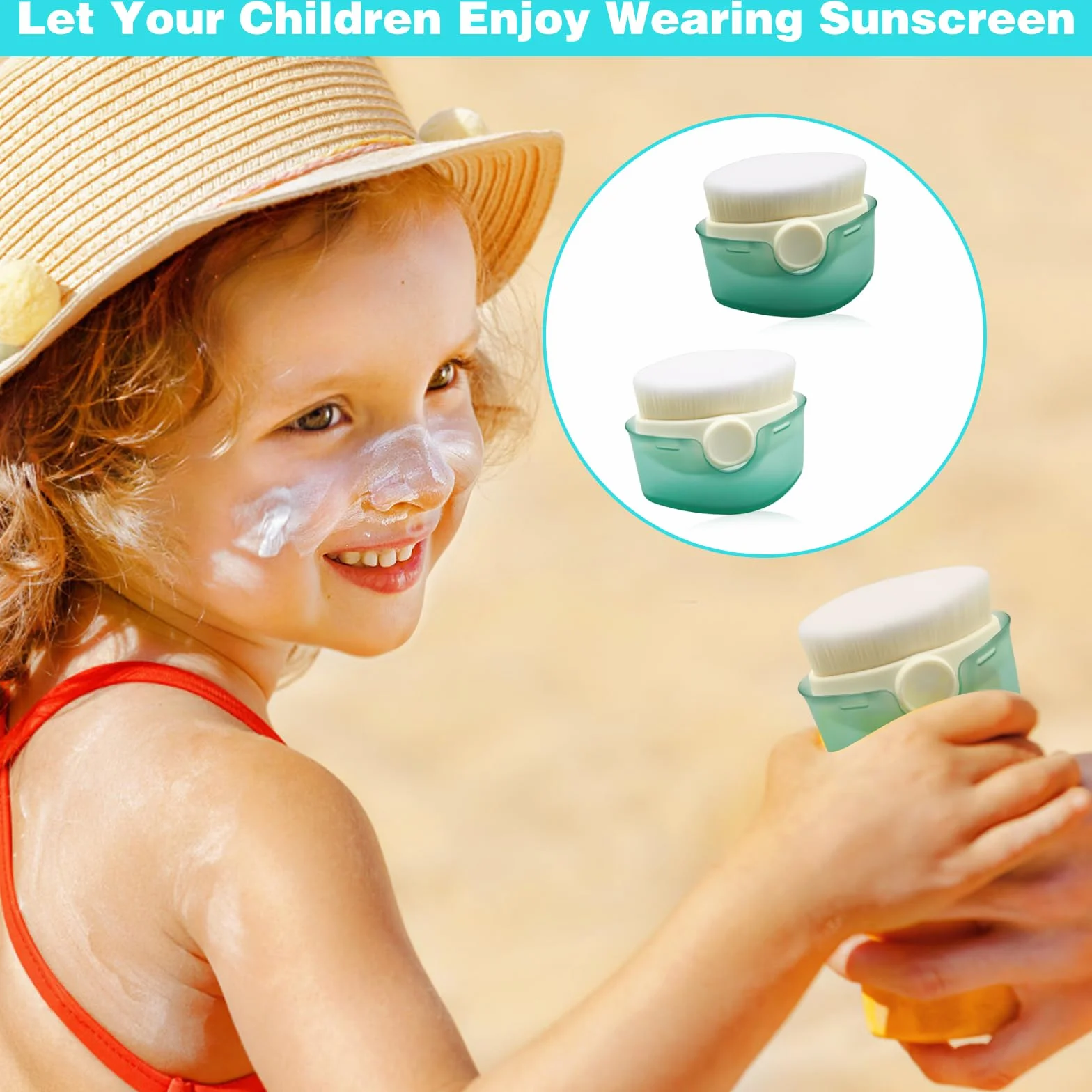 Applicateur de Crème Solaire pour Enfants, Brosse Protection Solaire 2 Pièces avec Capuchons