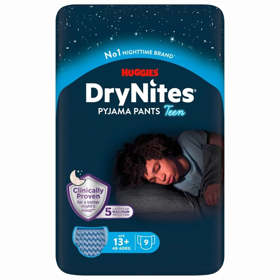 Drynites Huggies Couches Bébé Taille XL (48-60 kg) 9 culottes absorbantes 13-19 ans