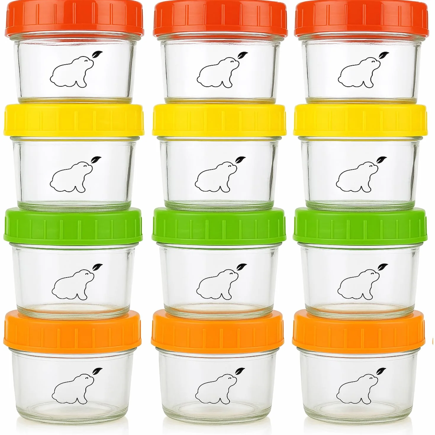 Pot en Verre Bebe 120 ml Lot de 12 - Pot de Conservation avec Couvercle Hermétique Adapté au Lave-vaisselle, Congélateur & Micro-Ondes - Sans PBPA, Phthalate, Plomb, PVC