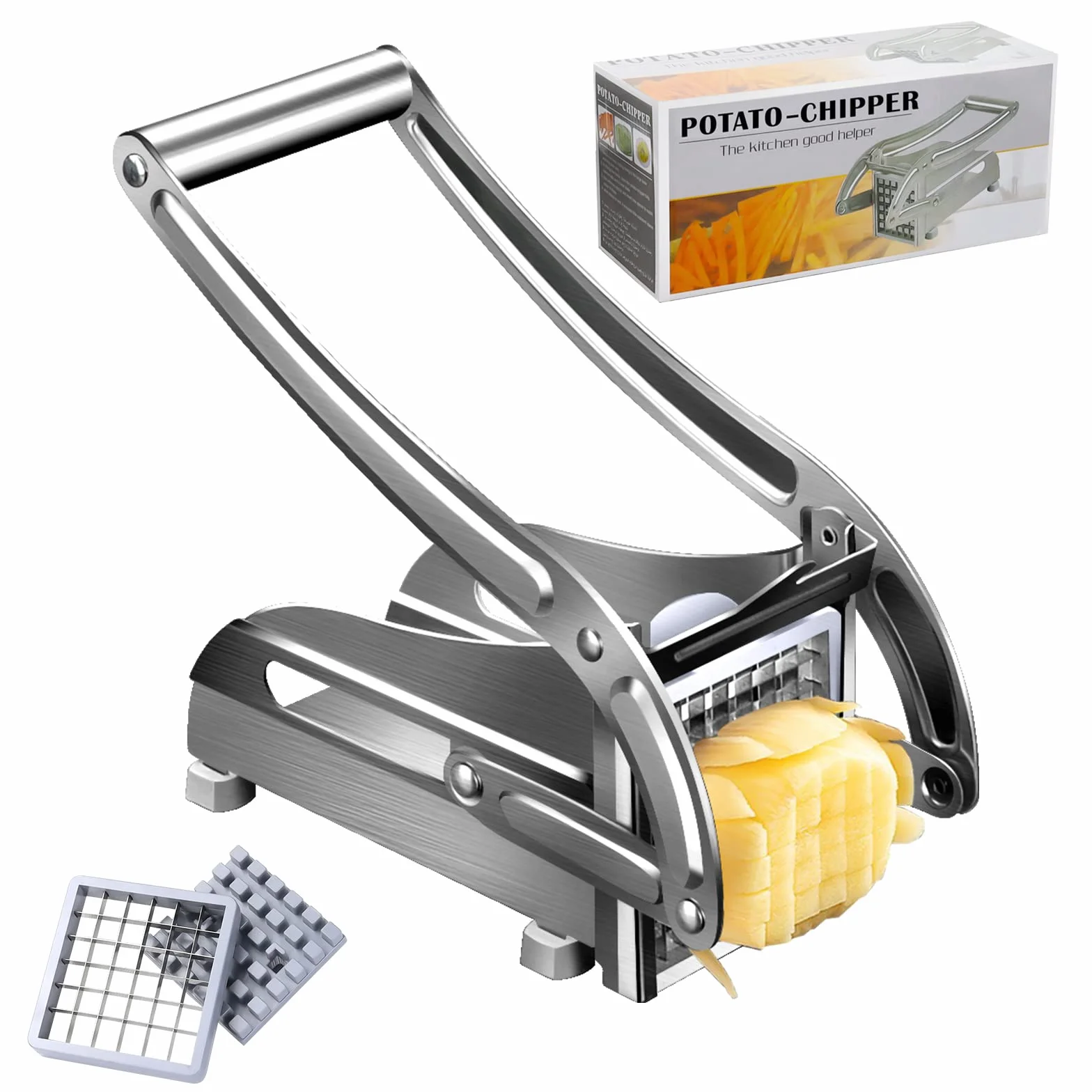 Coupe Frite Professionnel Acier Inoxydable Manuel avec 2 Inserts Coupe Pomme de Terre