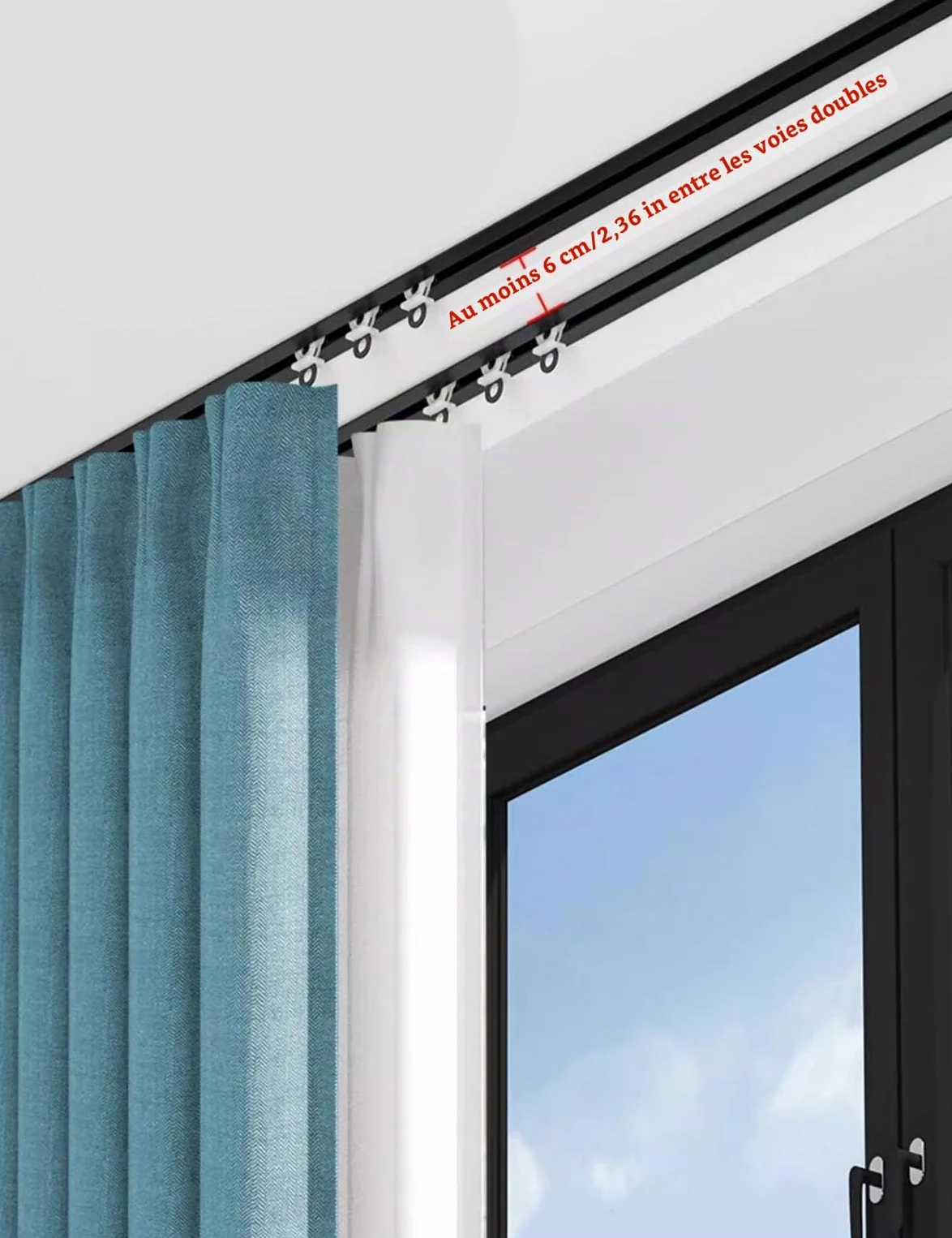 Rail de Rideau de Plafond en Aluminium Invisible, Montage au Plafond Rail de Rideau Aluminium, Rail à Rideau Encastrée pour Separation de Piece/Rideaux/Chambre/Balcon/Bureau/Hôtel(White four wheels,3