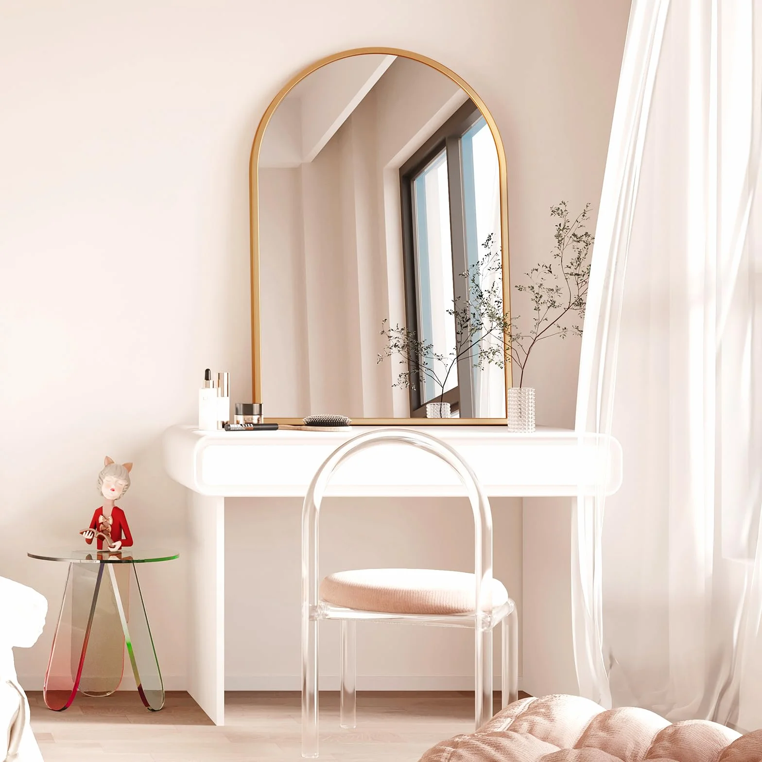 Dripex Miroir Mural Arche 60x90cm Or Cadre Alliage Aluminium Grand Miroir Maquillage