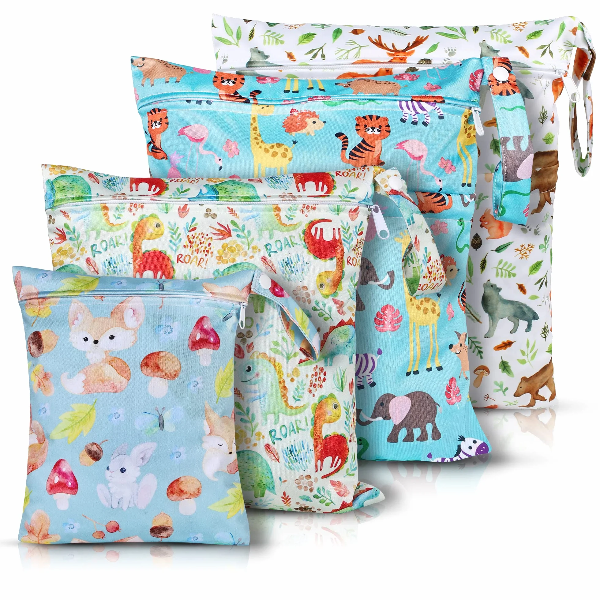 Lot de 4 sacs à couches imperméables en tissu avec fermeture éclair pour bébé
