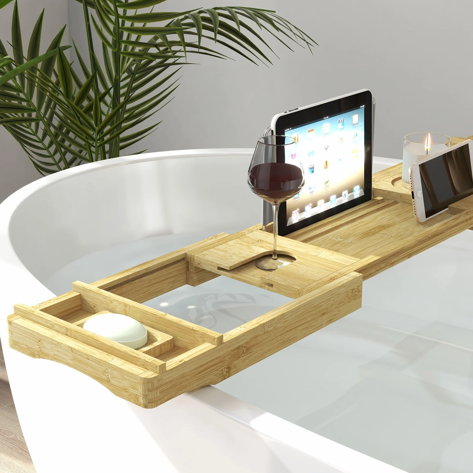 HOMCOM Pont étagère Plateau de Baignoire Extensible en Bambou 75-109 x 23 x 4,5 cm