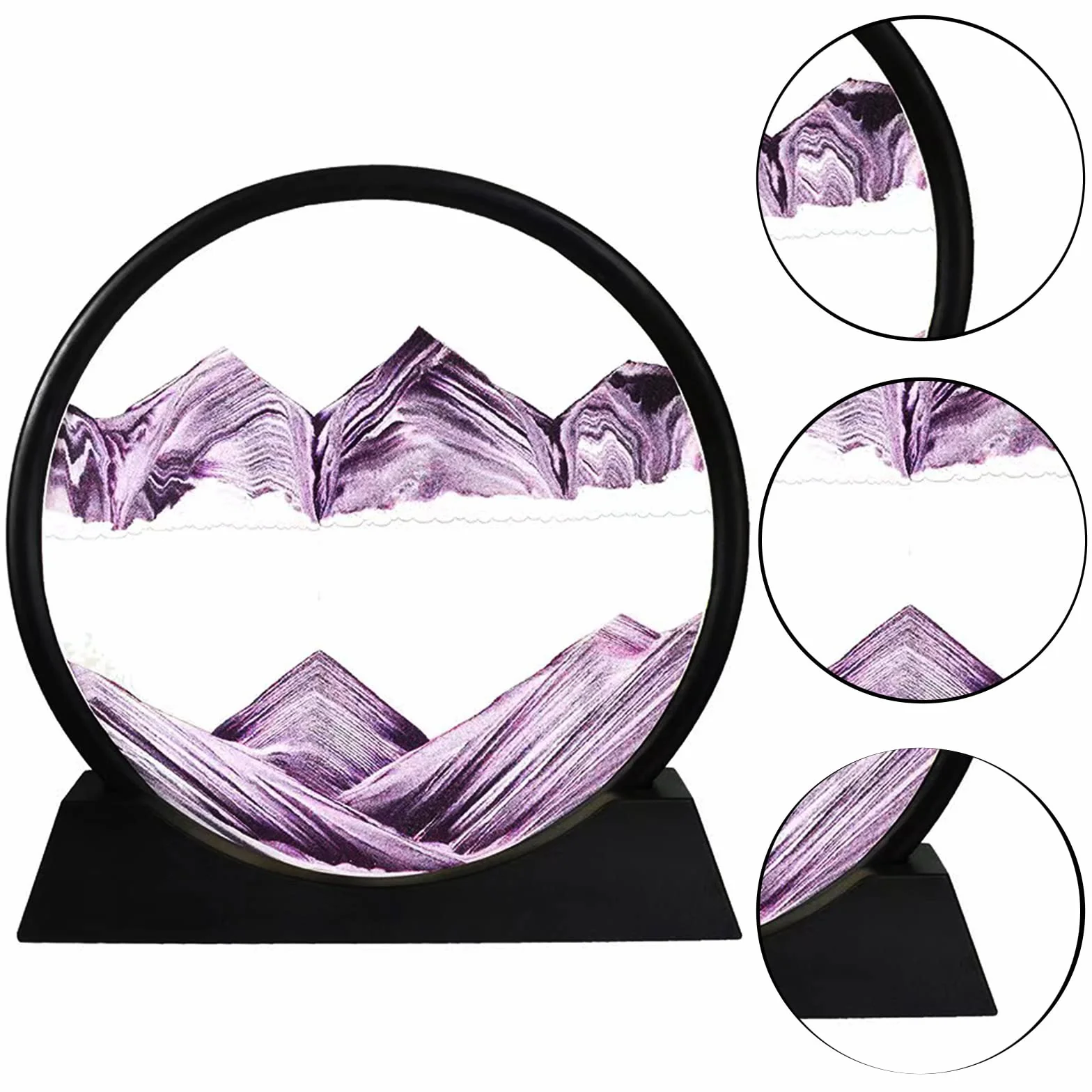 Sablier 3D en mouvement avec cadre en verre fluide 17,8 cm violet décoration maison bureau