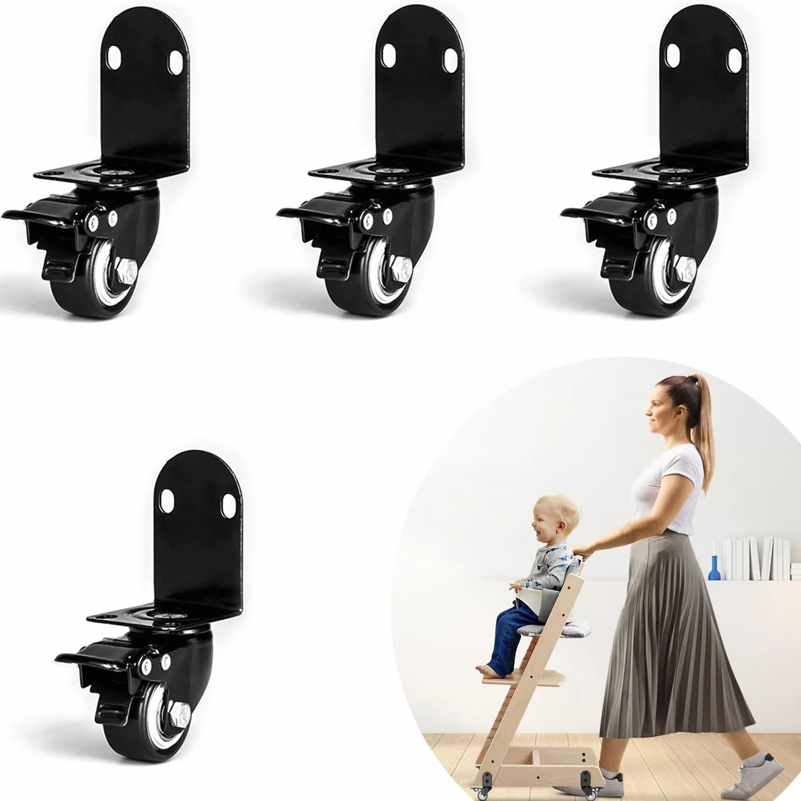 Accessoires de roue avec verrous de sécurité pour chaise haute Tripp Trapp, rotation 360°