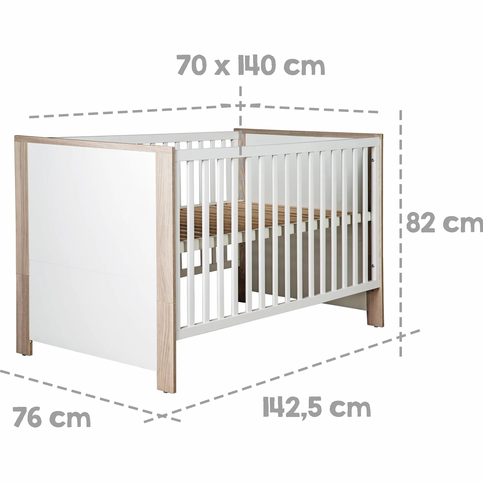 Chambre Bébé Complète Olaf Lit Évolutif 70 x 140 cm Commode à Langer Armoire 3 Portes Blanc Décor Bois