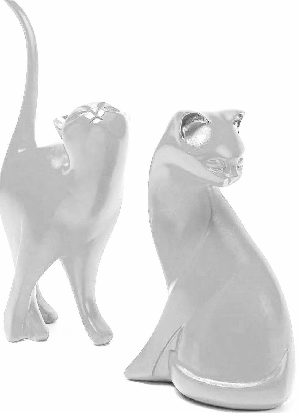 Moderne Statue Chaton Resine Sculpture Abstraite Decoration Interieur Cadeaux Amoureux Chats (argent)