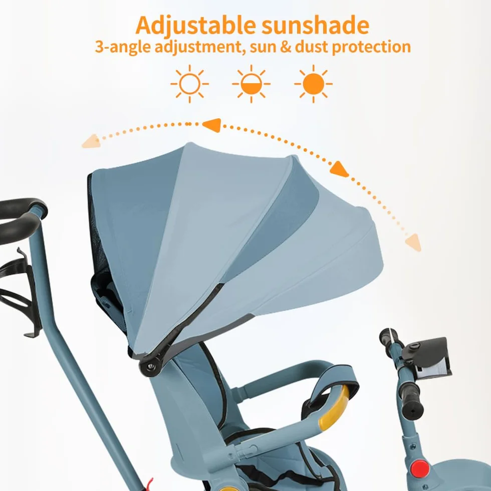 Poussette Canne 3 Roues 5 en 1 Tricycle Évolutif jusqu'à 25 kg Pliage Compact