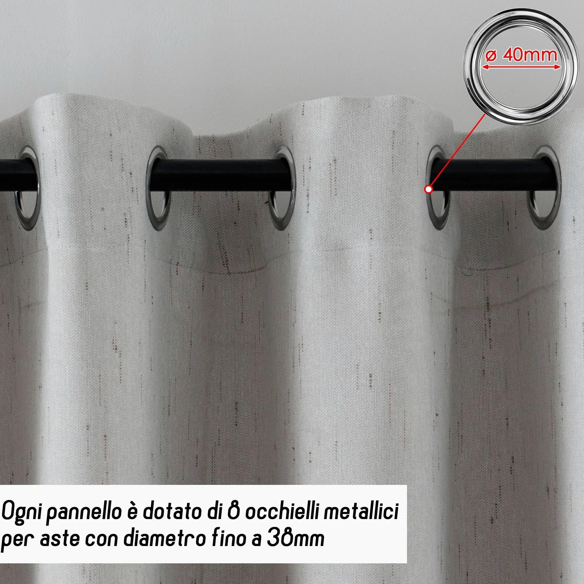 GIRASOLE HOME Paire de rideaux Pantelleria semi-opaques, anti-flamme, motif à rayures, tissu ignifuge certifié, 2 panneaux de 140x260cm avec œillets, gris clair