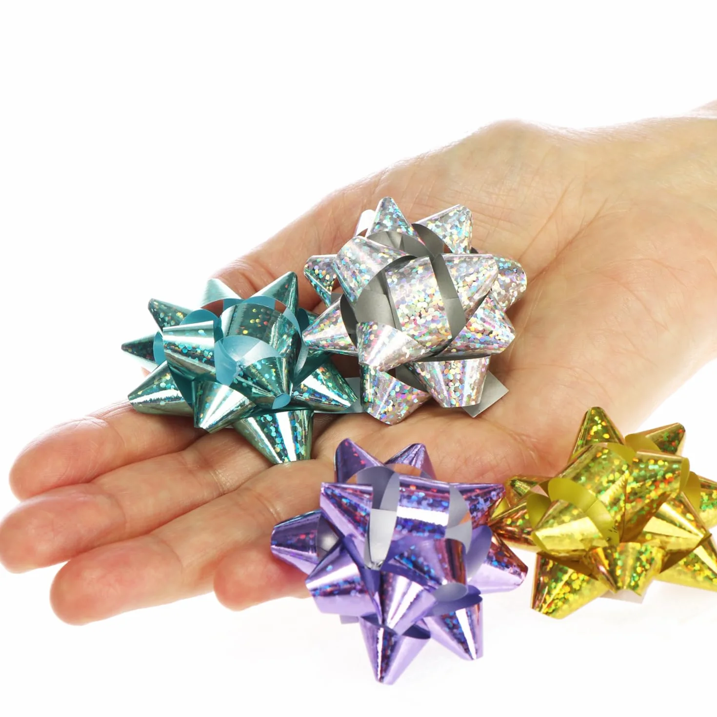 Nœuds cadeaux COM-FOUR autocollants paillettes 100 pièces 4 couleurs