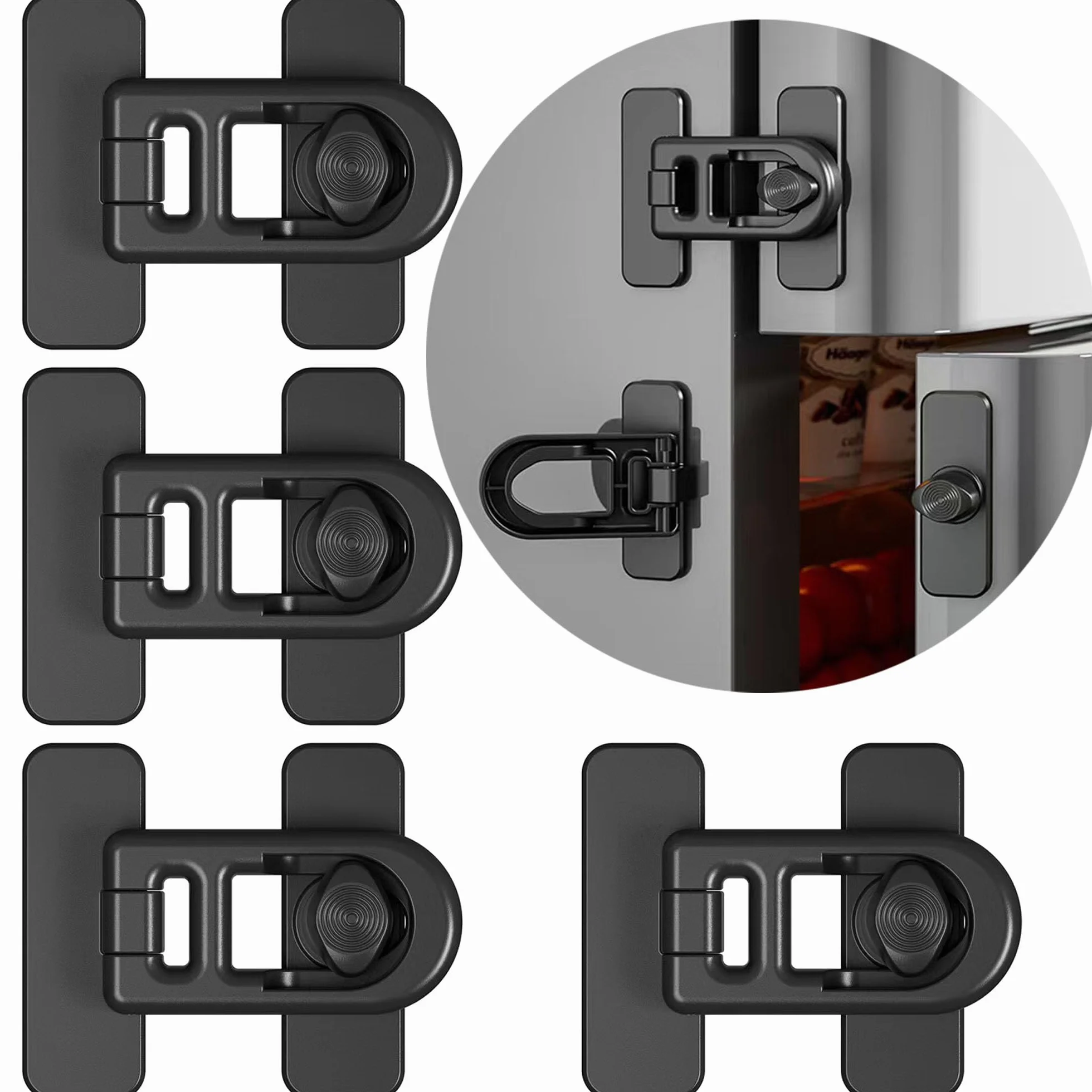 Serrure de porte de réfrigérateur sécurité enfant 4 Pack Noir adhésif 3M