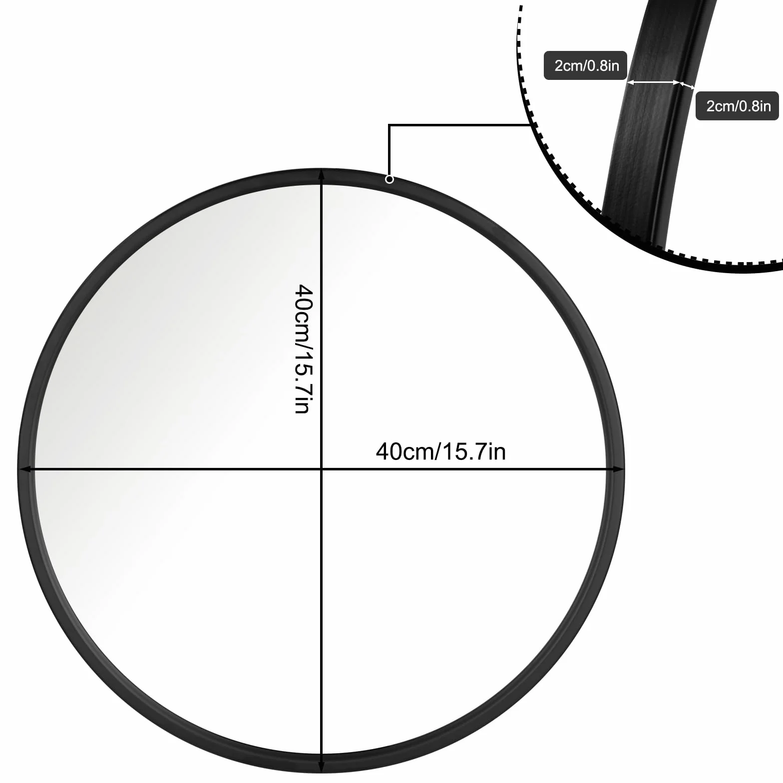 WOLTU Miroir Mural Rond Ø40cm Cadre Métal Noir Décoratif Salle de Bain