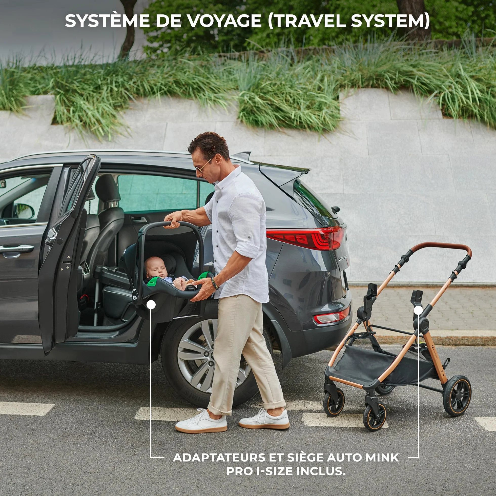 Kinderkraft ESME Poussette 3 en 1 avec porte-bébé Mink PRO I-Size, système de voyage, Noir