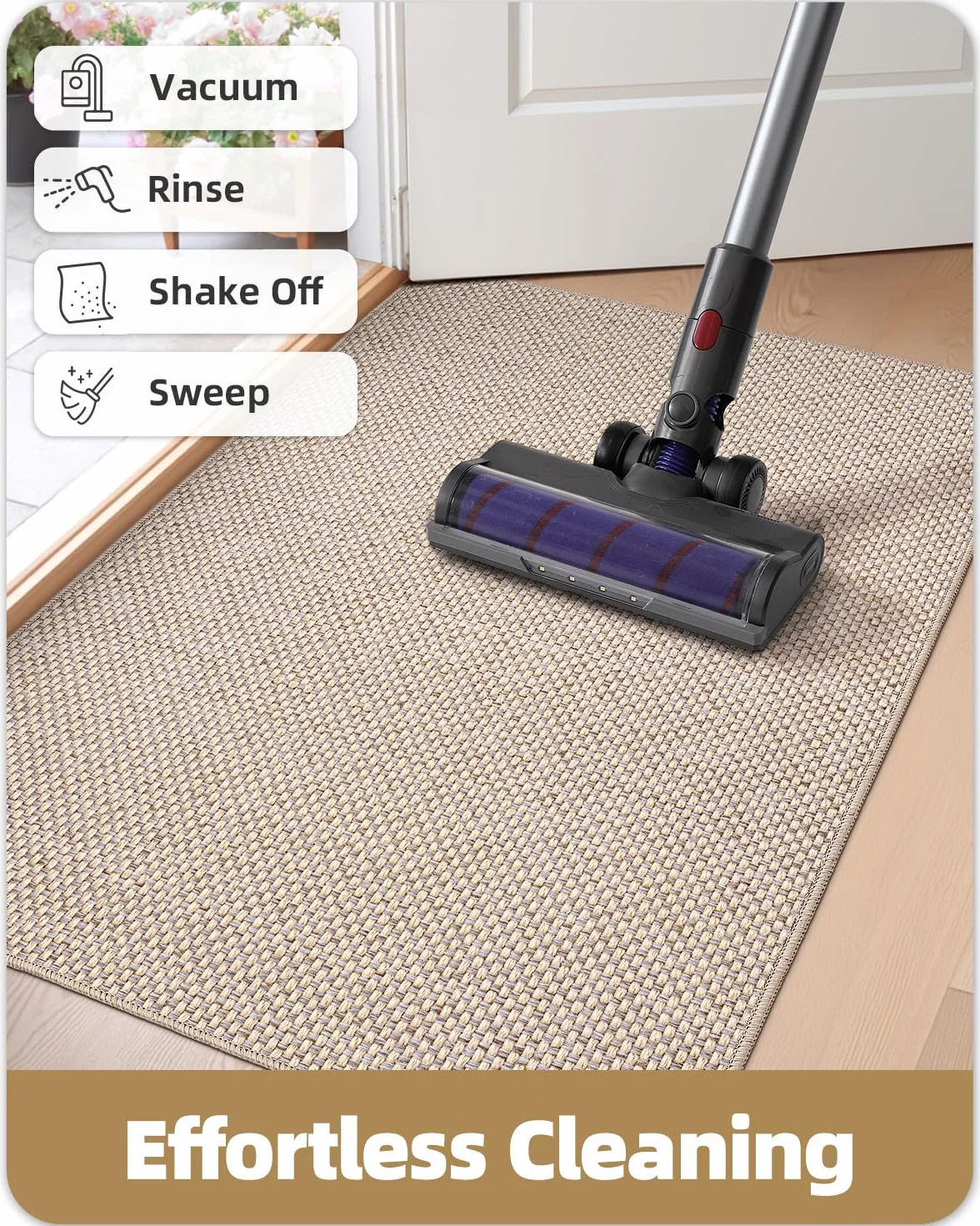 COLOR&GEOMETRY Tapis de Porte Antidérapant 44x75cm Absorbant l'eau Lavable Beige