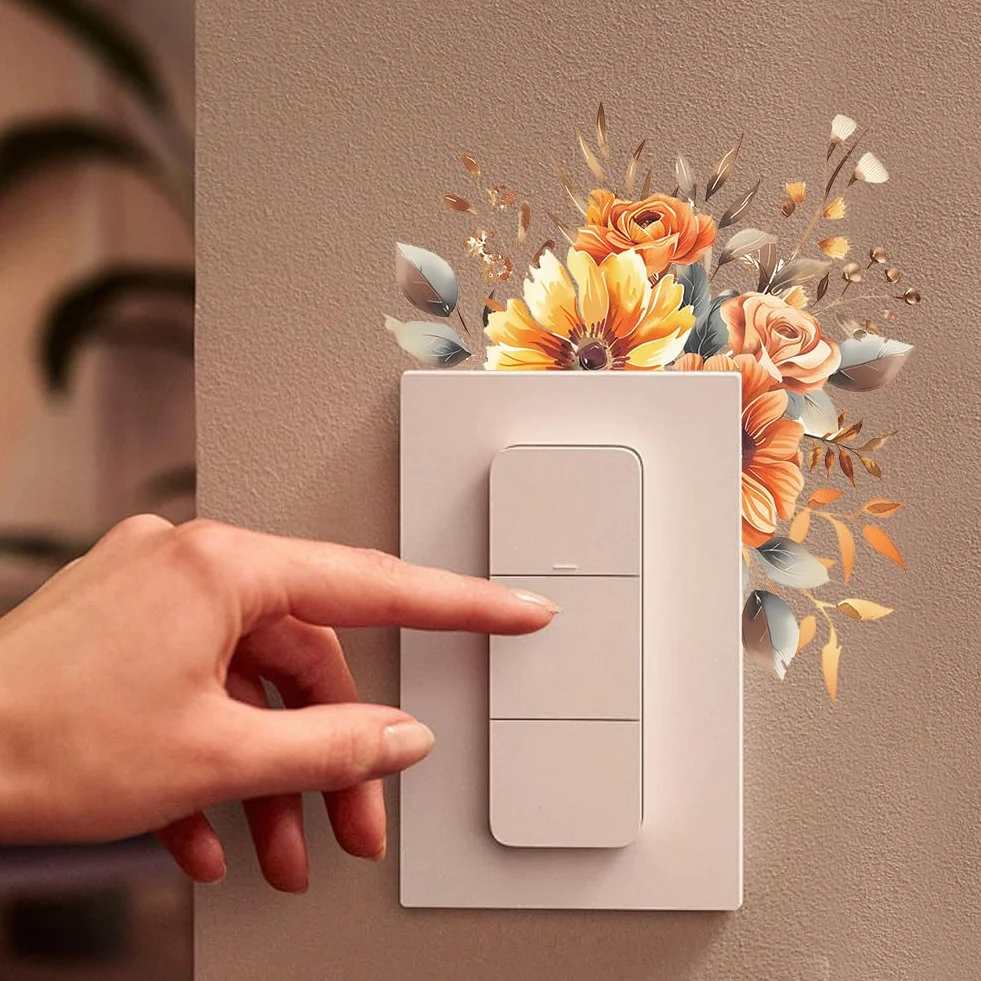 SwirlColor Autocollant Interrupteur Mural Imperméable 4 Pièces Décoration Saisons Plante Salon