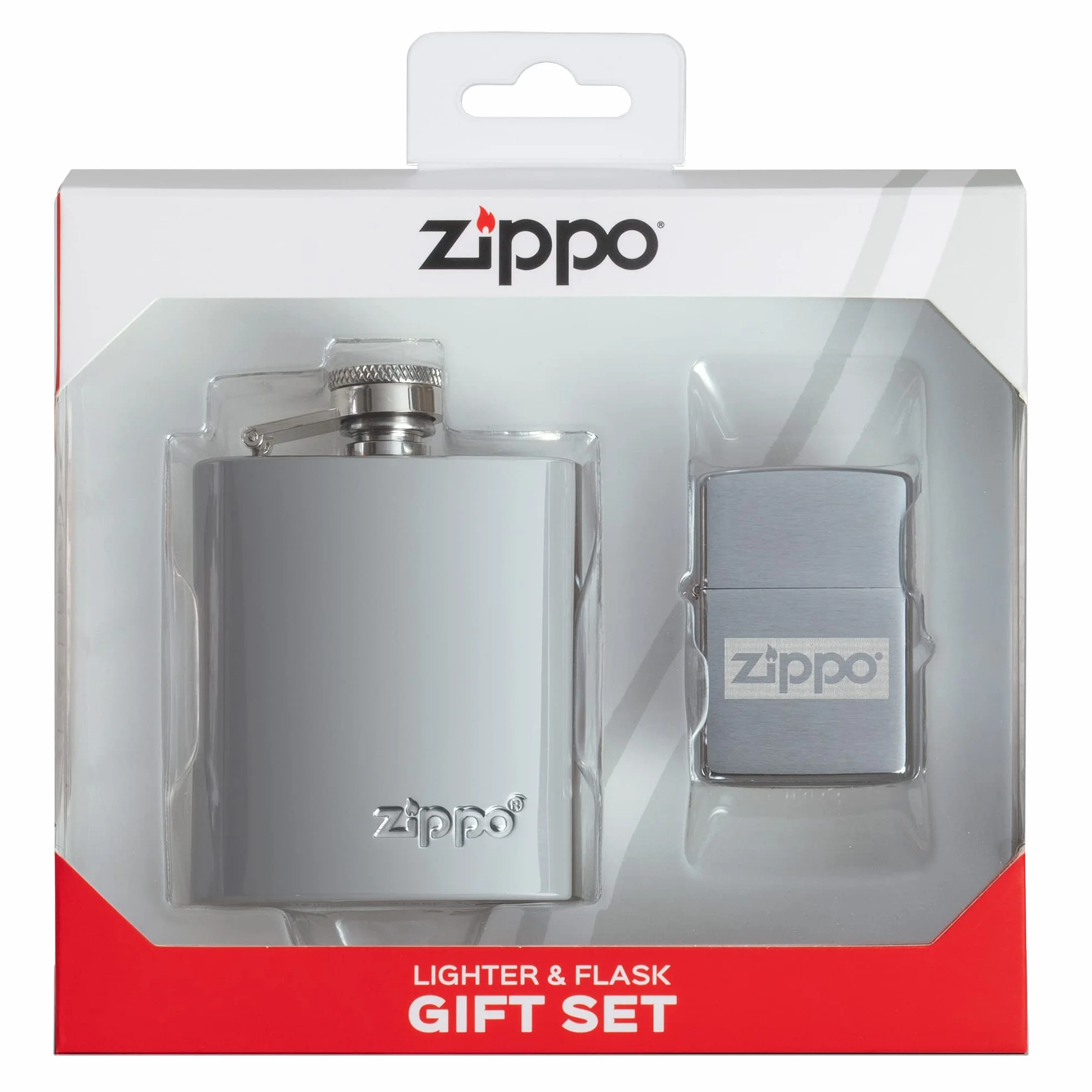 Zippo Briquet tempête et flasque Coffret Cadeau – Chrome brossé – Lustre – Rechargeable – Réutilisable – Résistant au Vent – Fabriqué aux États-Unis