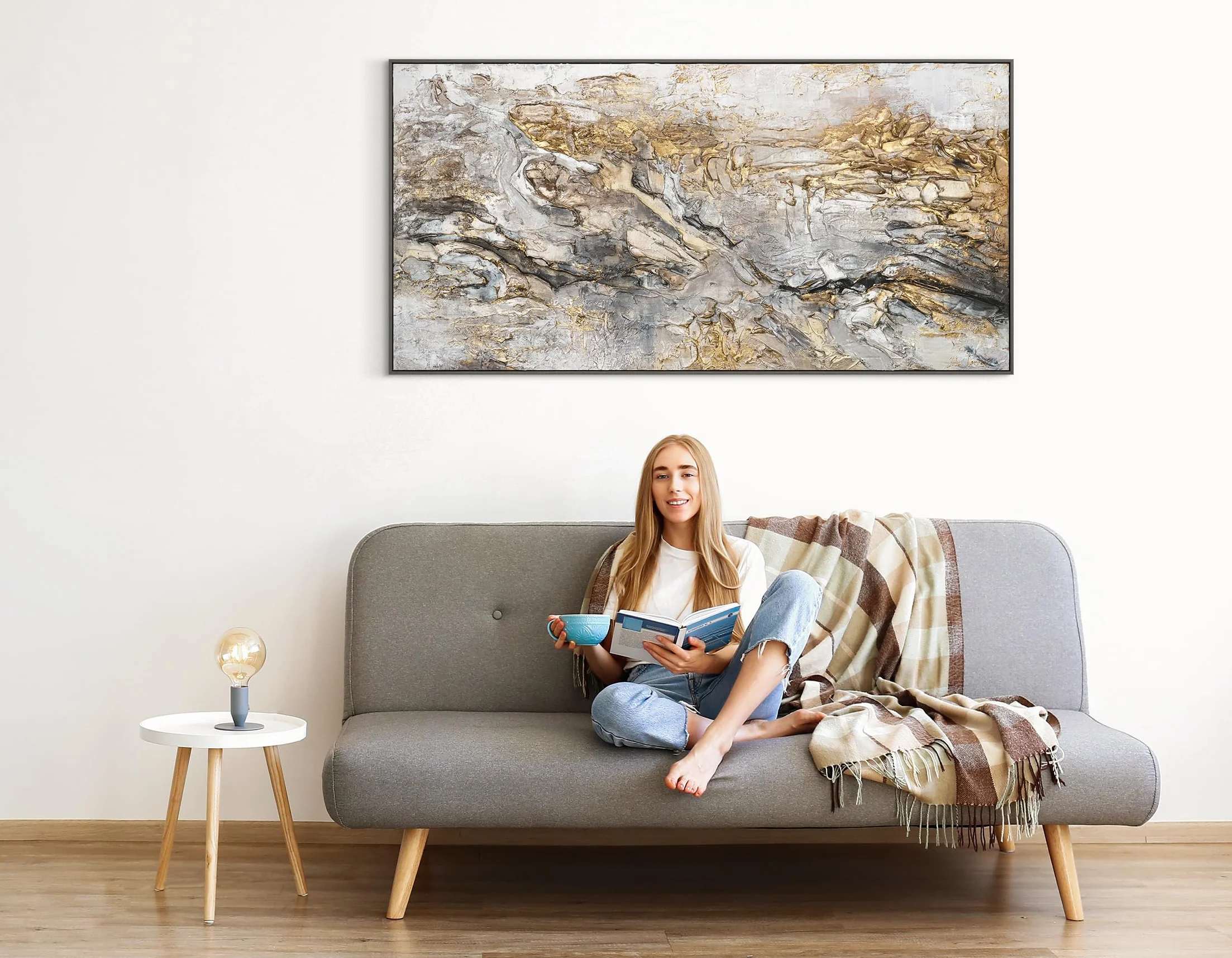 Tableau mural peint à la main Lueu 200x100cm Art moderne décoration intérieure