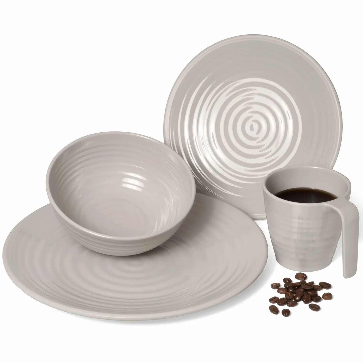 Vaisselle de camping en mélamine pour 1 à 4 personnes I 4-32 pièces I Tasse I Bol I Verres I Assiettes I Set de pique-nique BBQ Batterie de cuisine I Design café