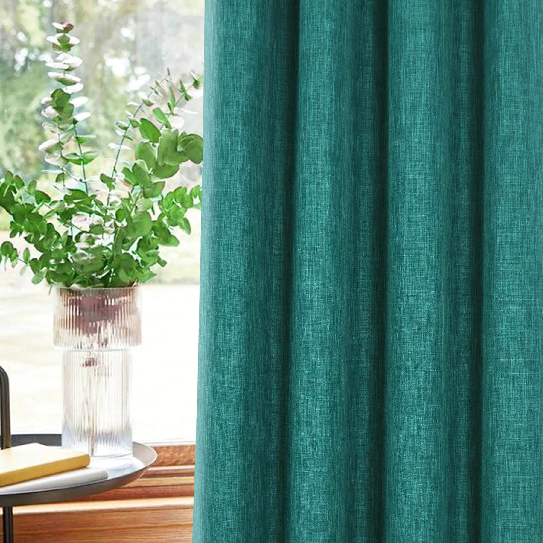 always4u 100% Rideau Occultant, Rideaux Salon Isolant Thermiques en Faux Lin, Tissu Doux Infroissable Bon Teint, Double Rideaux Salon Moderne à Oeillets, Lot de 2 Vert 140x245cm