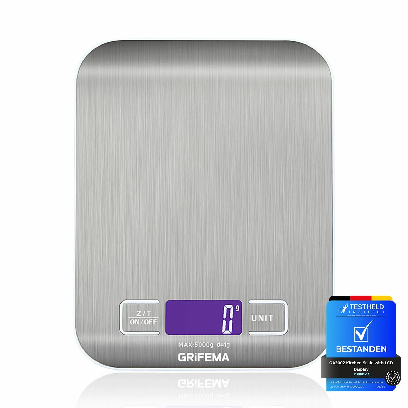GRIFEMA GA2002 Balance de Cuisine Électronique 5000g/1g Acier Inoxydable Écran LCD