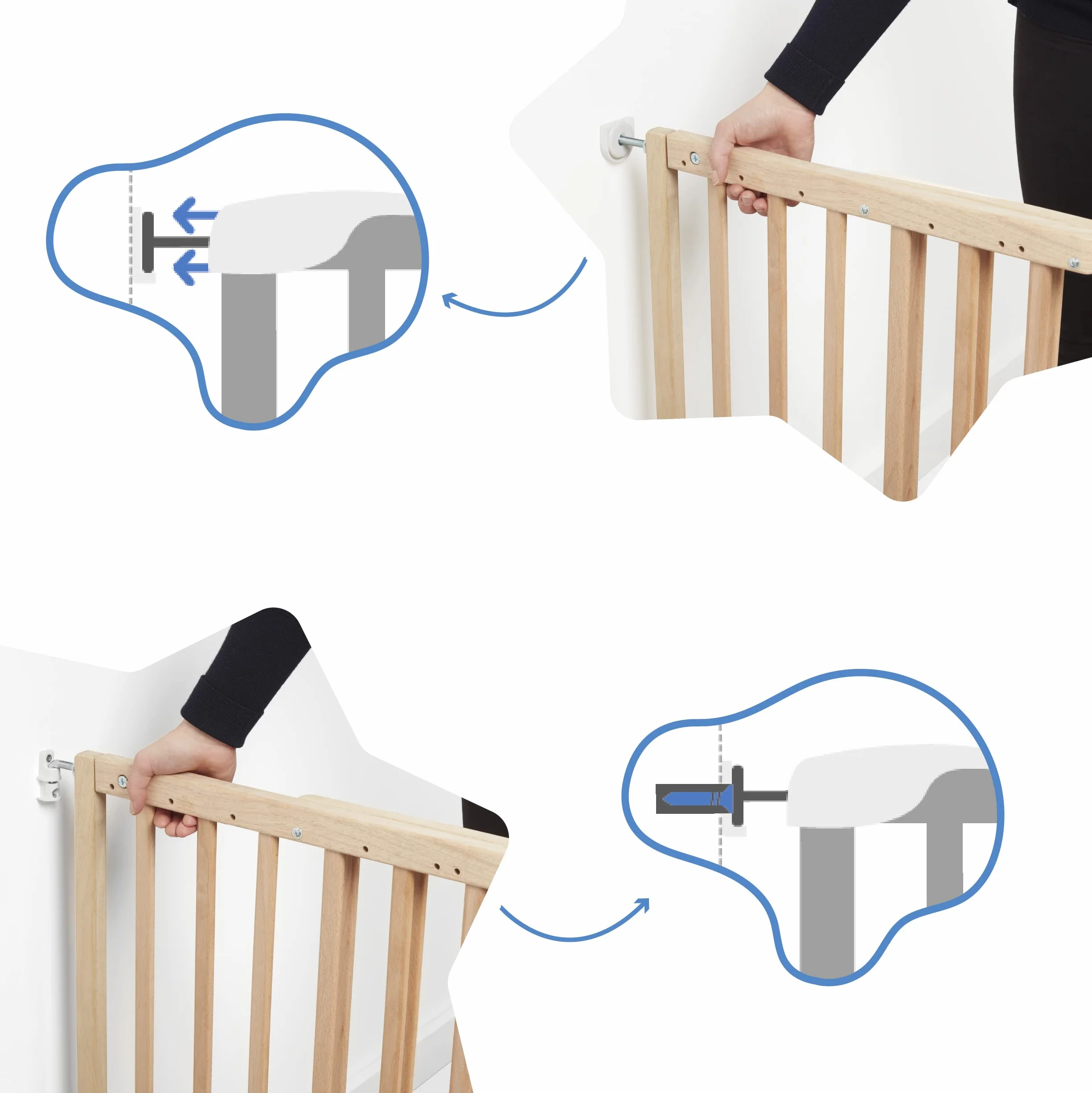 Badabulle Barrière de Sécurité Enfant Bois Deco Pop Extensible 63-106cm Fixation Vis Naturel