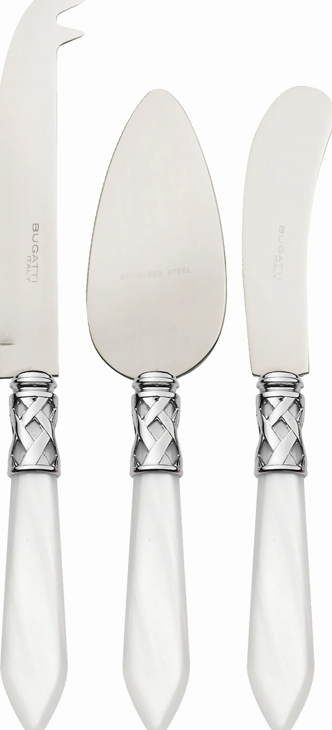 BUGATTI ALC1M-N4283 Aladdin Ménagère de 3 Pièces Couteau à Fromage Acier/ABS Blanc 30,5 x 14 x 3 cm