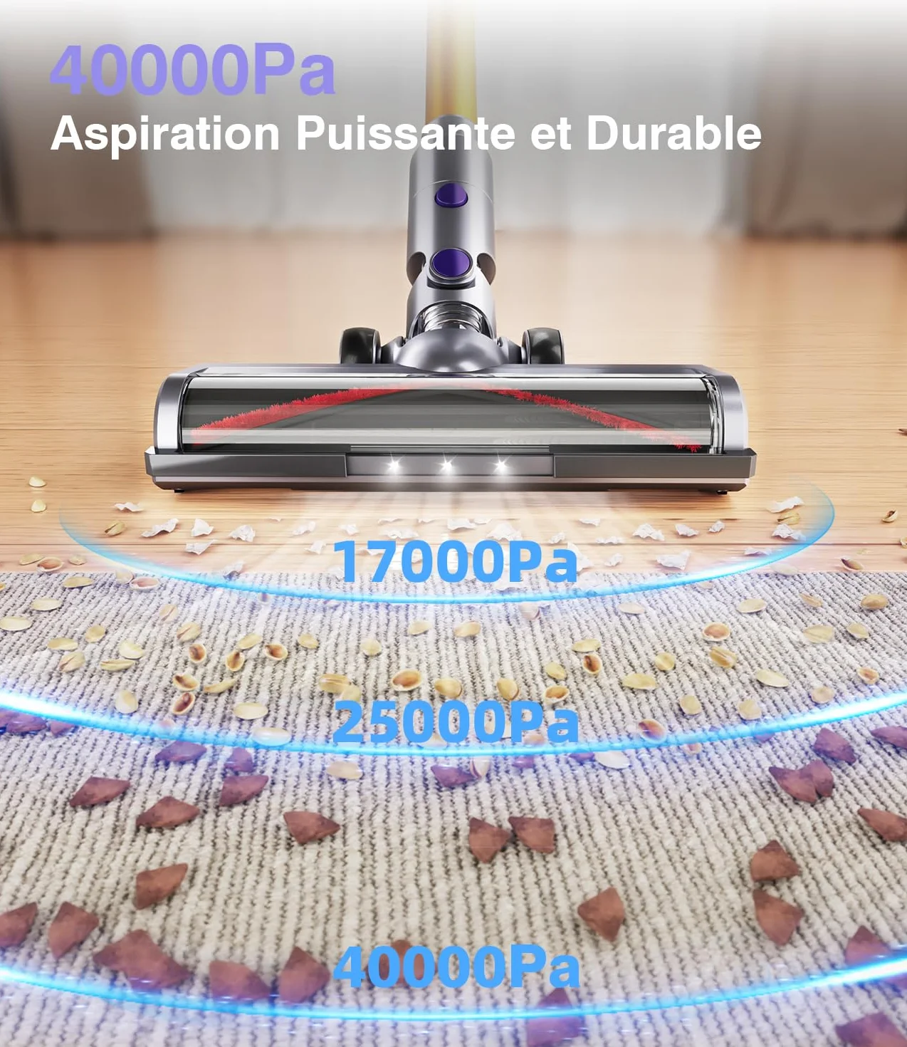 Aspirateur Balai sans Fil 450W 40KPA 50 Minutes Autonomie Écran Intelligent Jaune