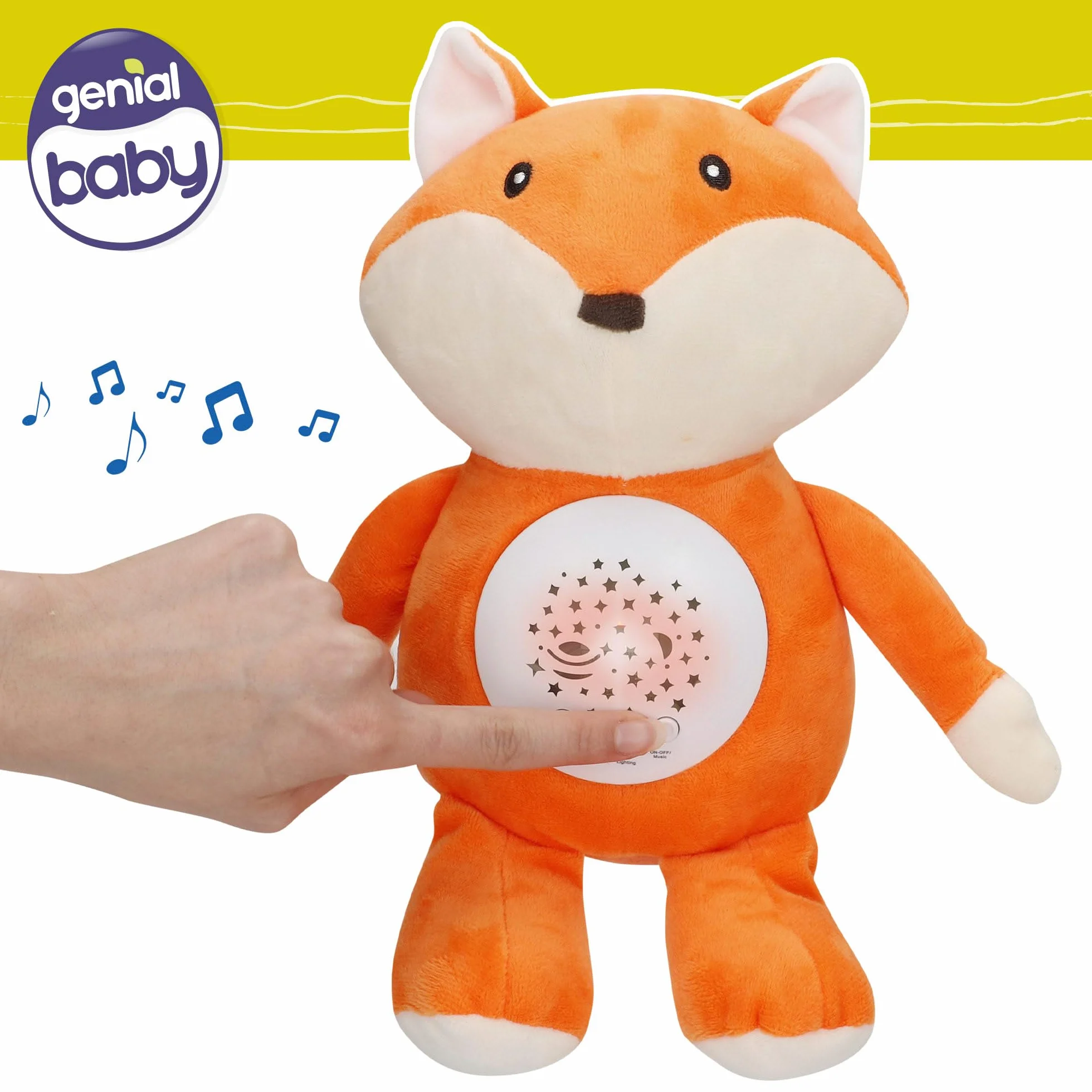 ColorBaby Genial Baby Projecteur étoiles renard 27 cm Veilleuse minuteur Peluche avec sons bruit blanc bébé
