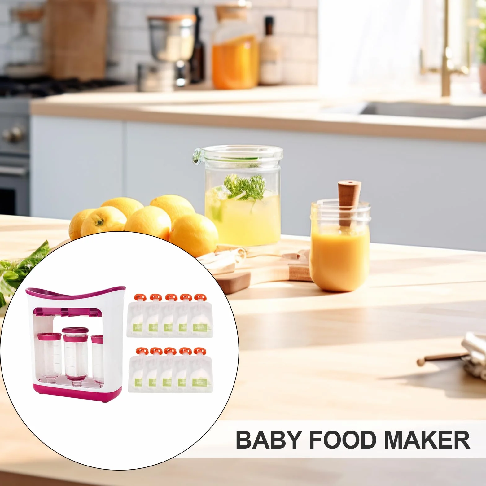 Machine à Compote Bébé avec Sacs Réutilisables, Gourde Compote Réutilisable pour Purées Maison