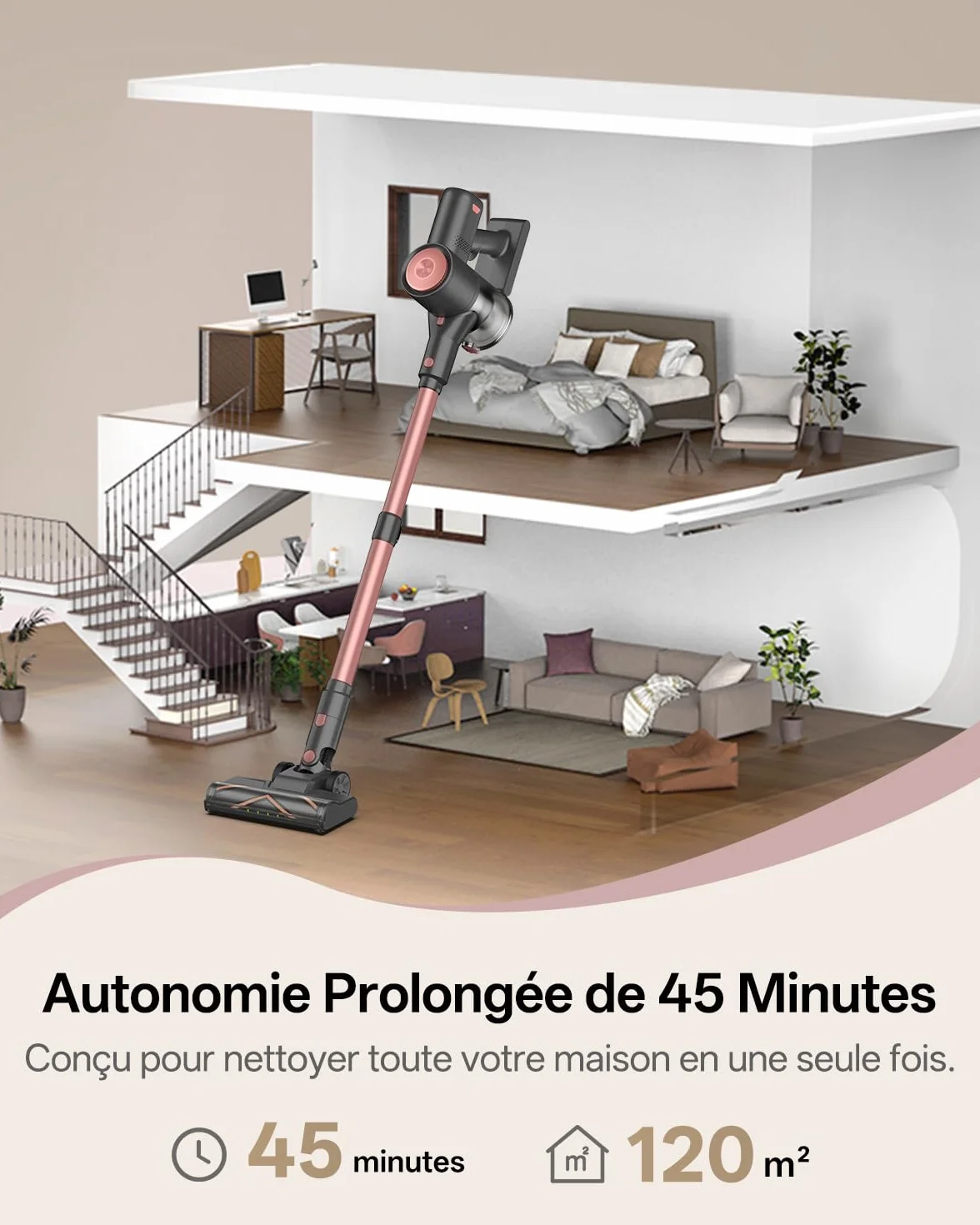 Vexilar V10 Pro Aspirateur Balai sans Fil 50KPa 450W 50 Mins Brosse Anti-Emmêlement