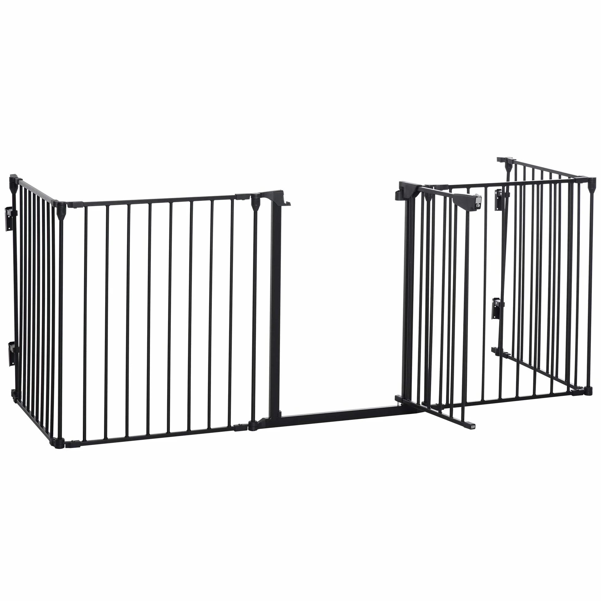PawHut Barrière de sécurité Parc enclos Chien modulable Pliable Porte intégrée 300L x 74,5H cm métal PP Noir