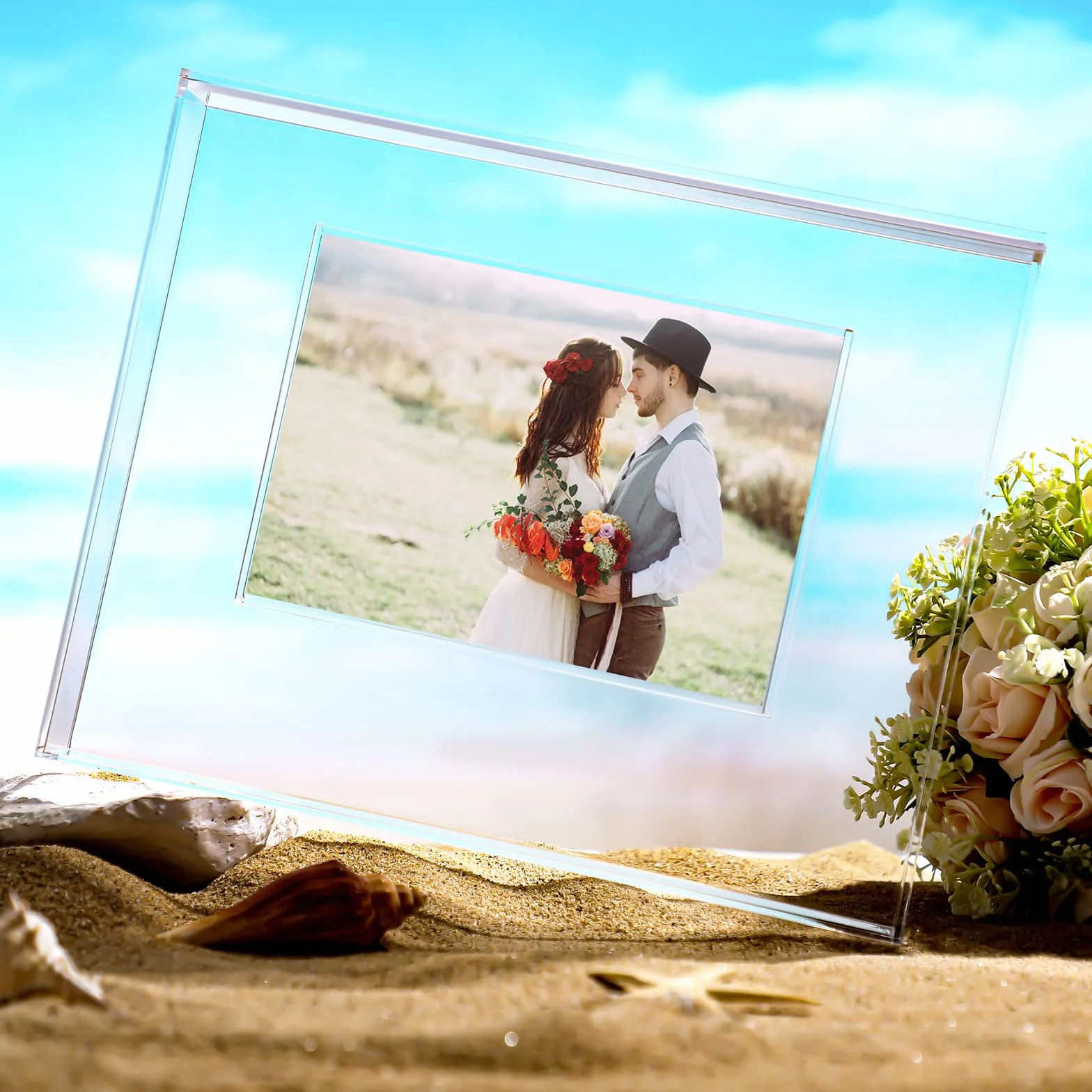 Cadre photo acrylique transparent pour décoration de mariage et intérieur, style classique