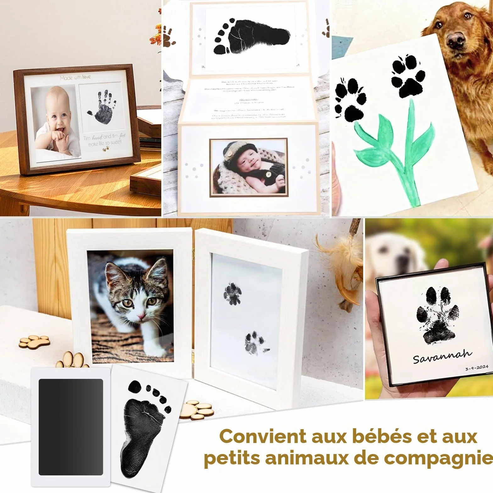 Kit Empreinte Bébé Main Pied 4 Pièces, Encre Empreinte Animaux Noir