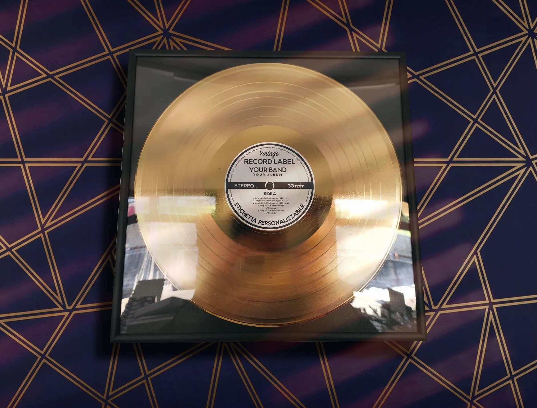 Disque doré platine encadré personnalisable Récompense œuvre vie cadeau chanteurs musiciens artistes fans carré