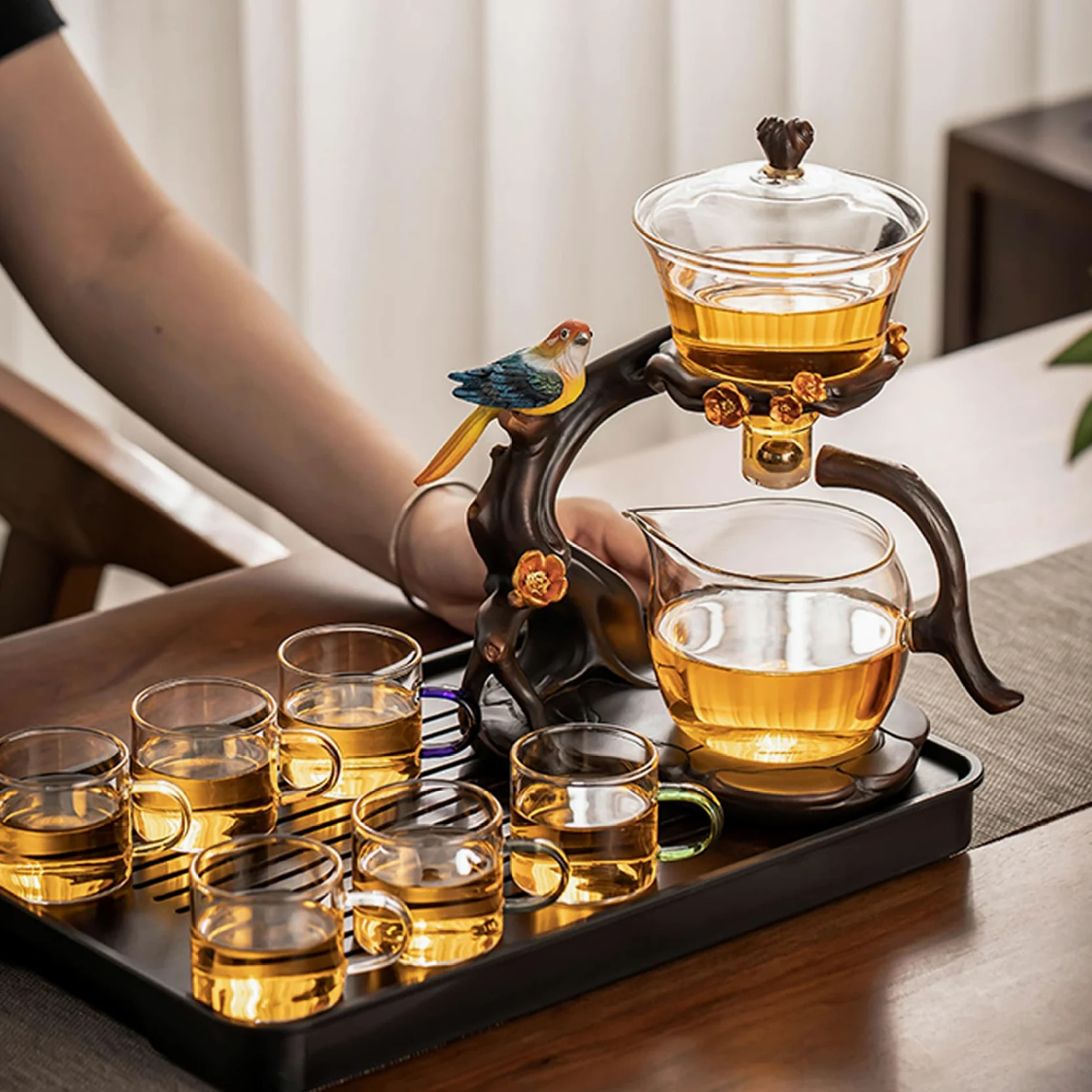 Ensemble de thé MAGNÉTIQUE KUN, théière en verre semi-automatique avec infuseur, 300 ml + 460 ml, 7.8x4.9x10.4 cm