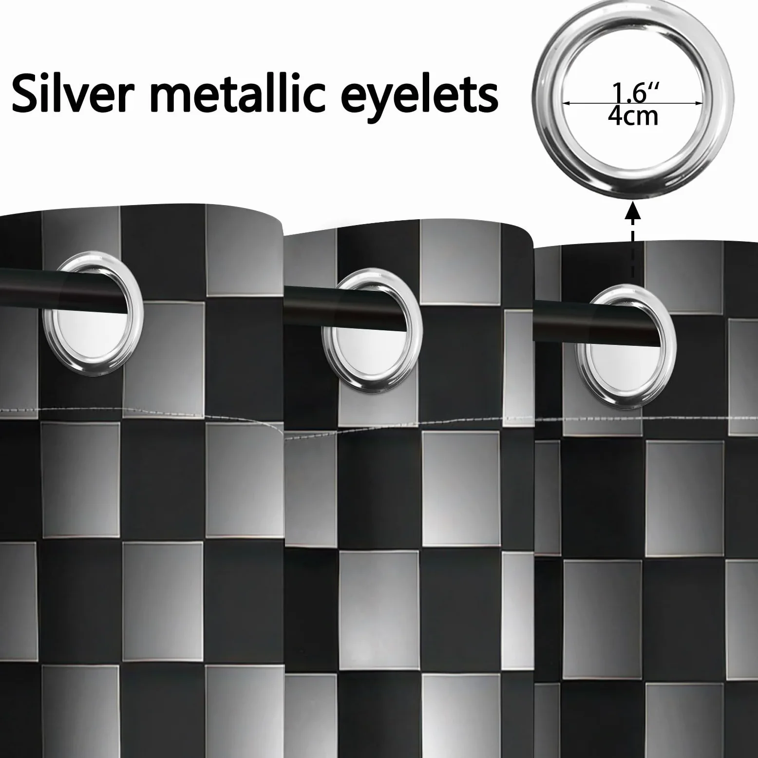 CozyRest Rideaux occultants Style technologique 280 x 245 cm, Motif Carreaux Noir Gris Géométrique Rideaux à œillets pour Chambre d'enfant Décoration de fenêtre Isolation Thermique (2 Panneaux)