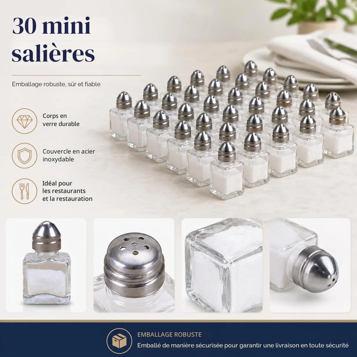 Lot de 30 mini salières et poivrières | Moulins à poivre et sel portables compacts pour voyage maison