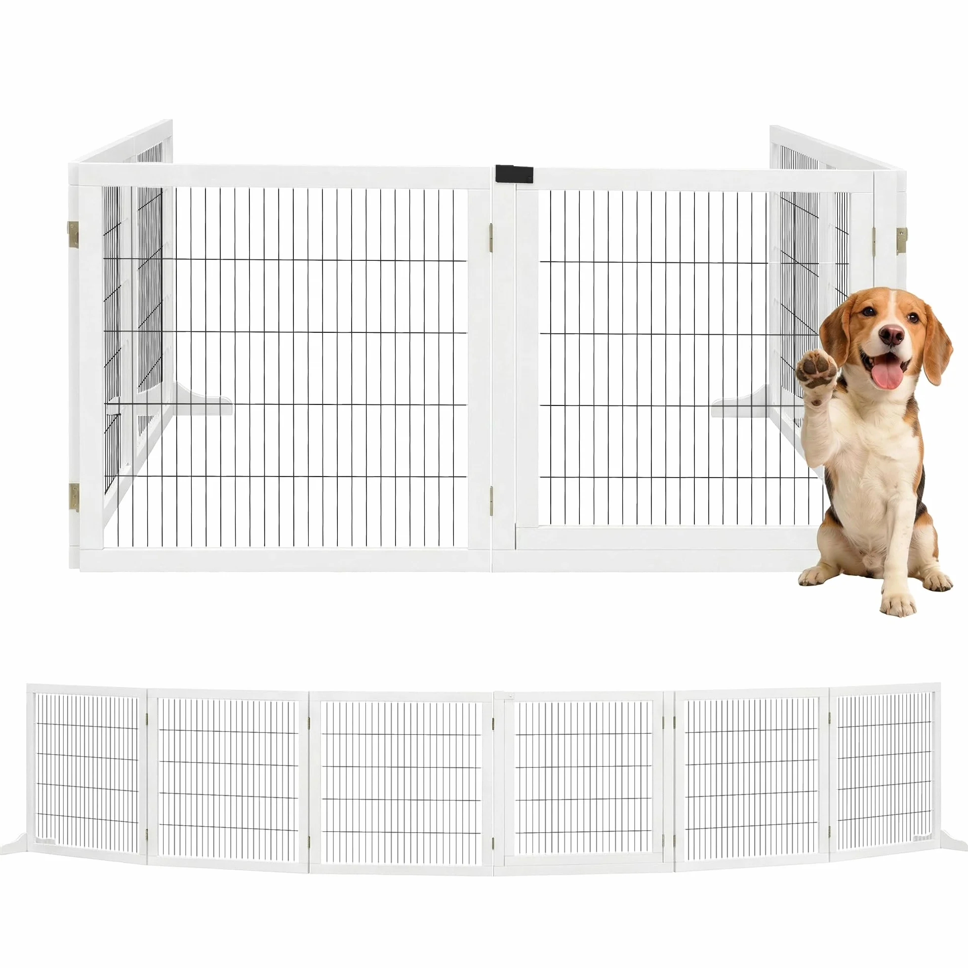 PawHut Barrière de sécurité Chien autoportante modulable Pliable 6 Panneaux Bois de pin 432 x 36 x 70 cm Blanc