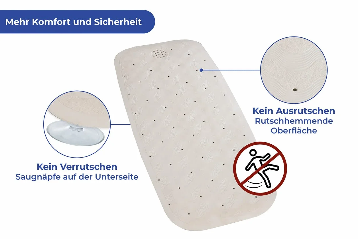 Maximex Tapis de bain antidérapant Natur-Kautschuk beige 37 x 90 cm caoutchouc lavable en machine