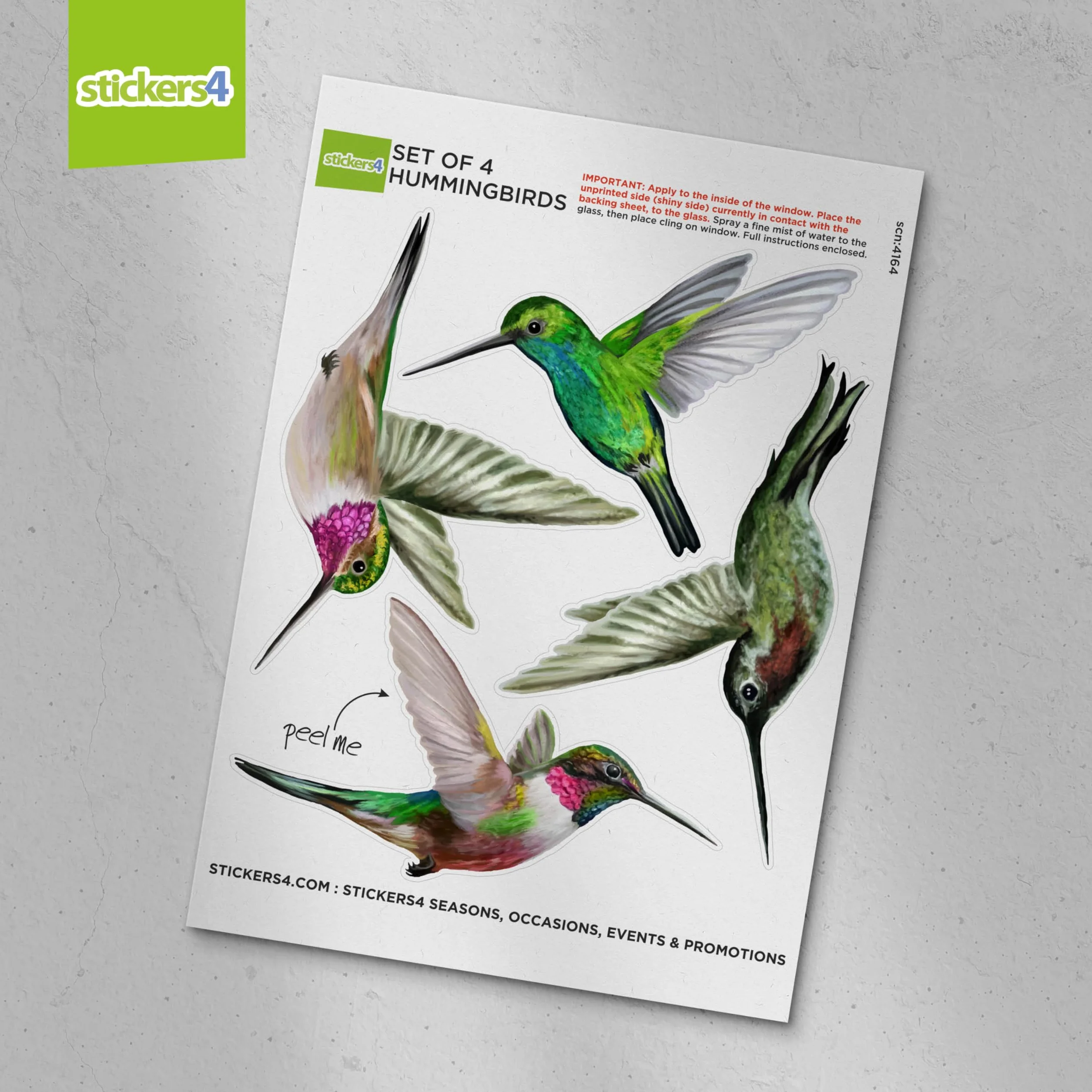 Stickers Fenêtre Colibri Anti-Collision Oiseaux - 4 Décoratifs Electrostatiques