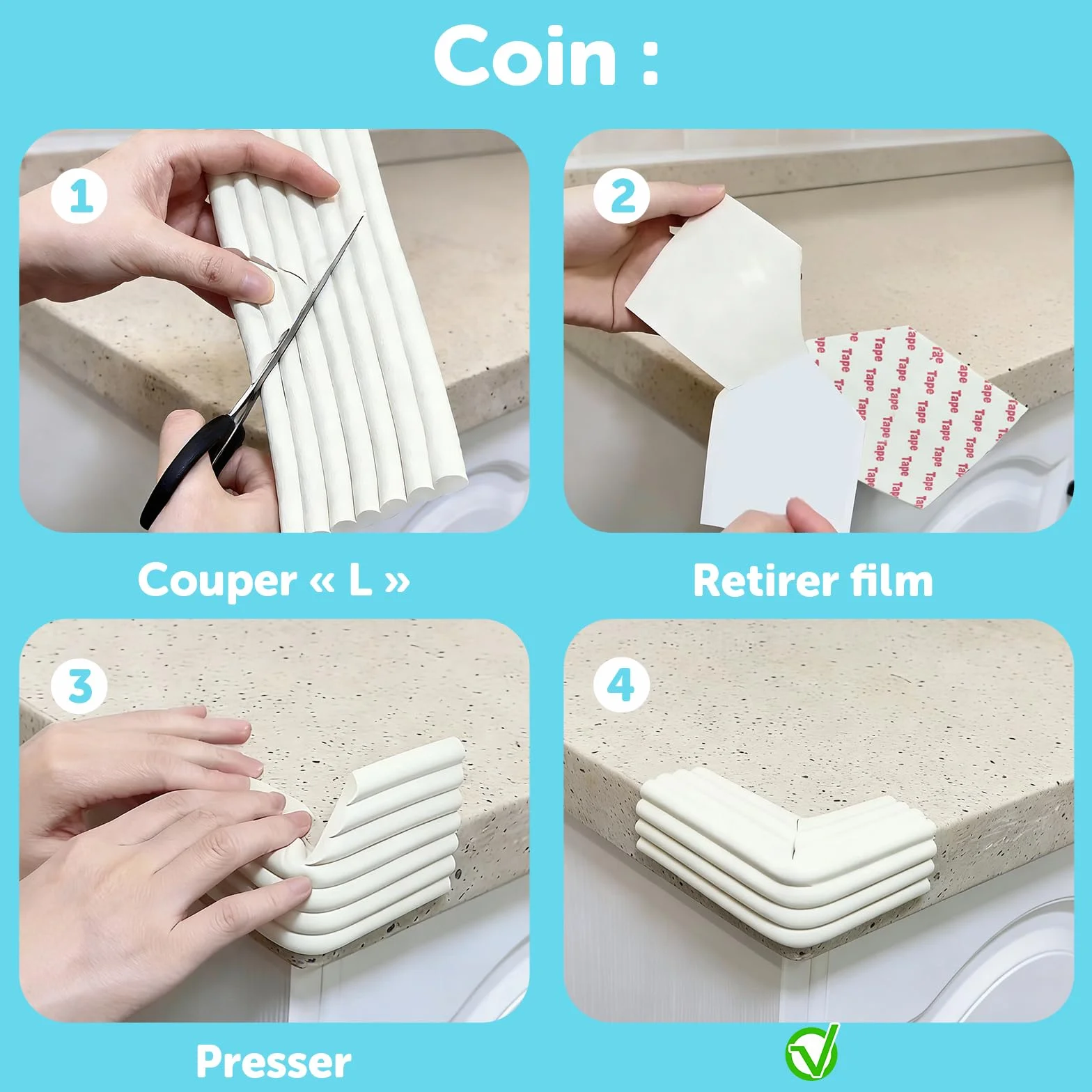 shinfly Protection Coin de Table en Mousse pour bébé, 500cm x 80mm x 8mm Mousse épaisse et Douce Protection des Bords de Meubles, Protection des Bords autocollante pour Bébé/Enfants Kits Blanc Cassé