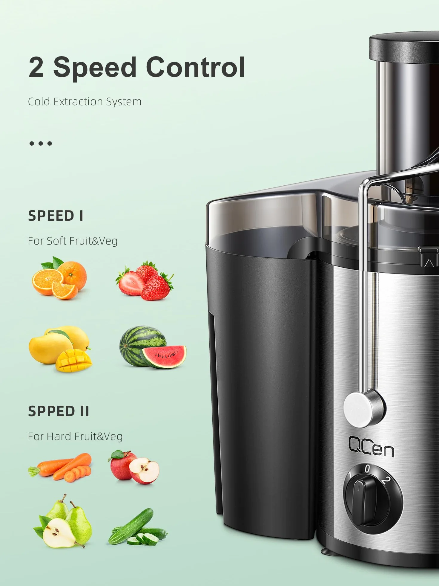 Extracteur de Jus Centrifuge Acier Inoxydable 800W Large Goulotte 3 Pouces Sans BPA